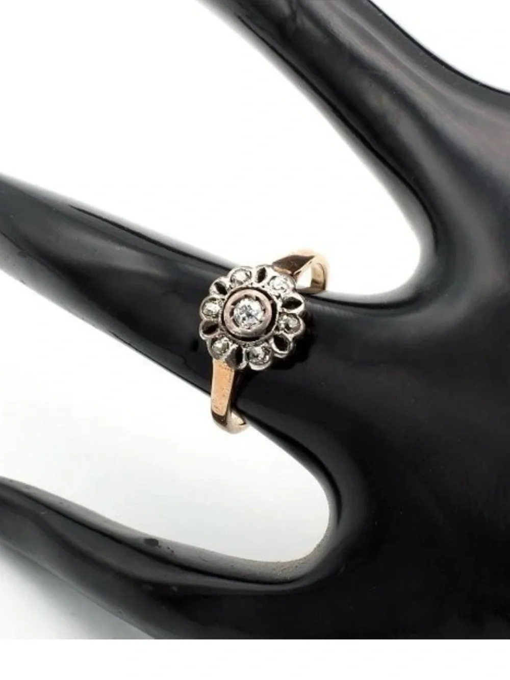 Rose 14K Gold Antique Floral Cluster Ring 8.25